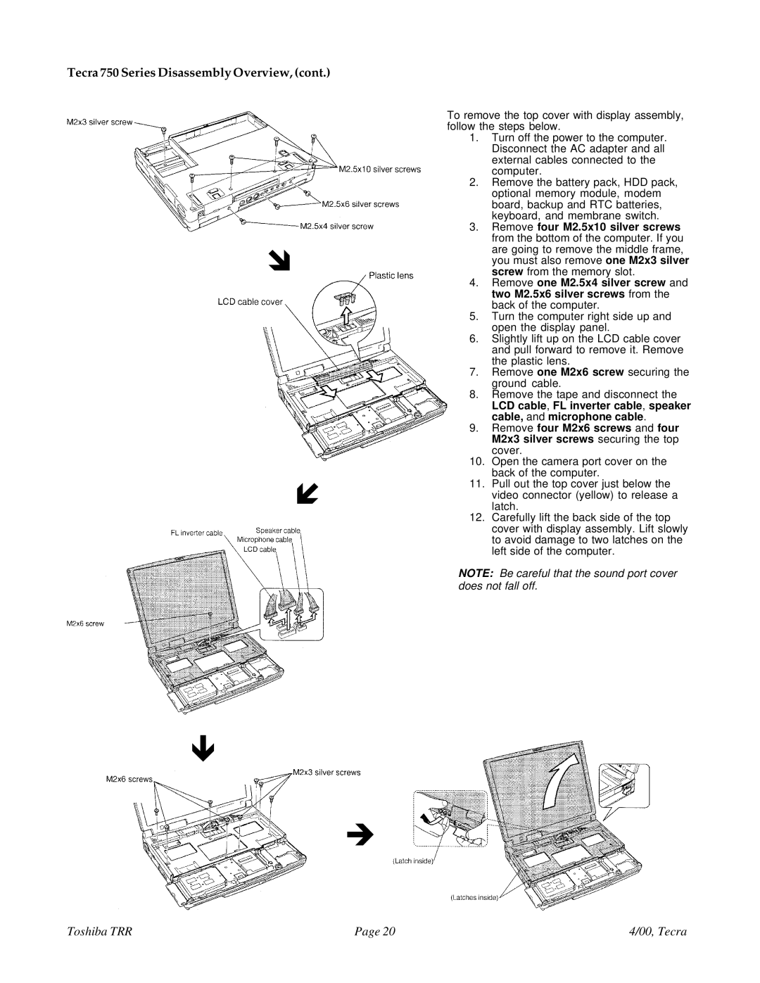 Toshiba manual Tecra 750 Series Disassembly Overview 