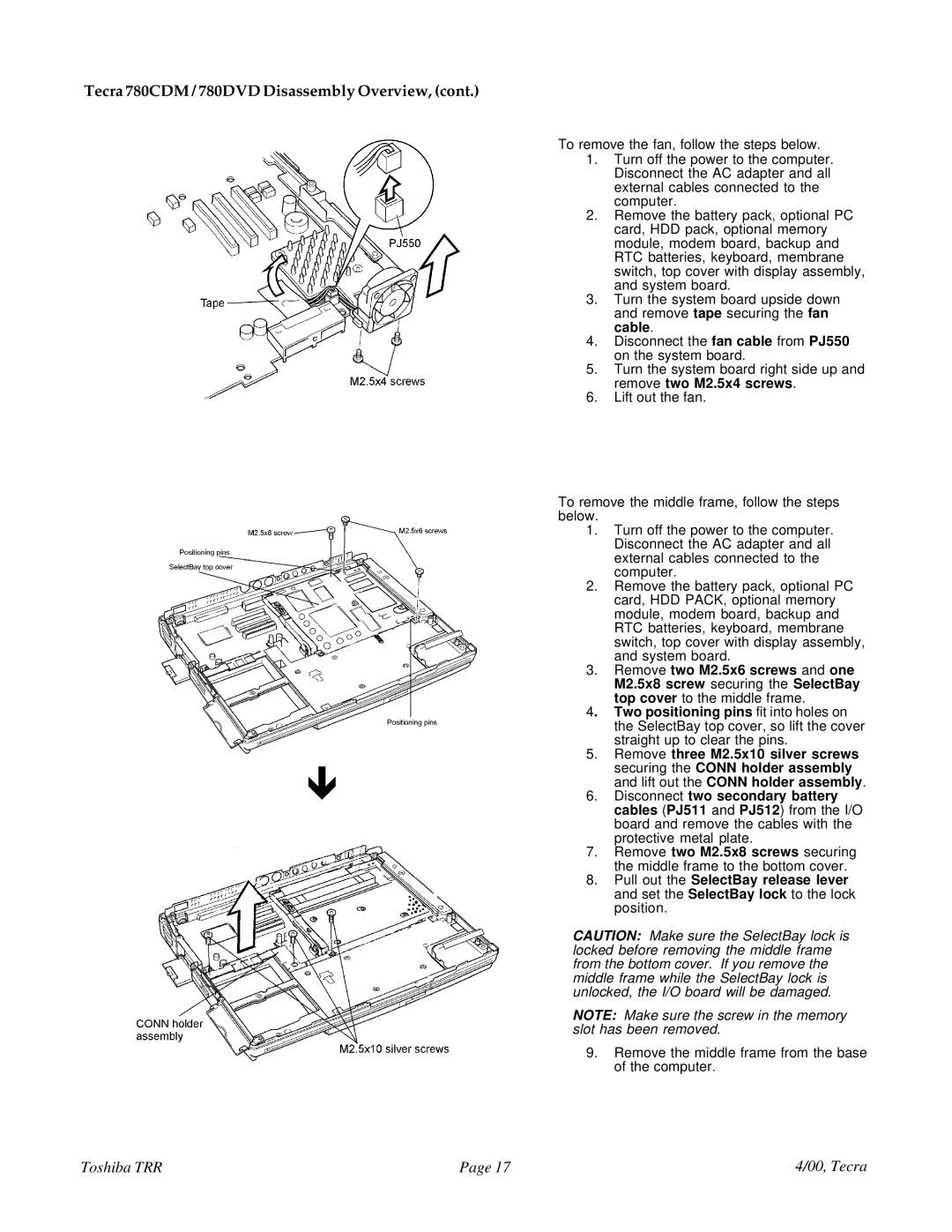 Toshiba 780DVD manual Remove two M2.5x6 screws and one 