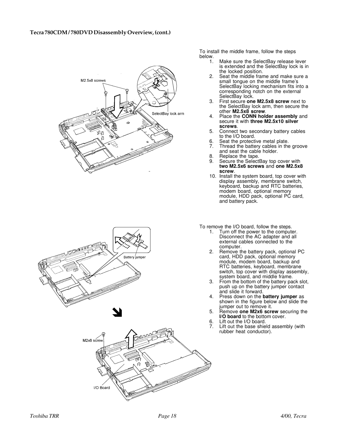 Toshiba manual Tecra 780CDM / 780DVD Disassembly Overview 