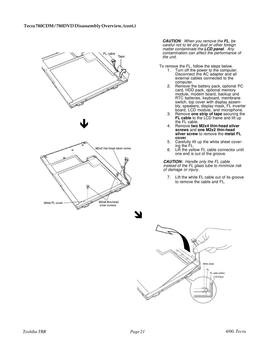 Toshiba manual Tecra 780CDM / 780DVD Disassembly Overview 