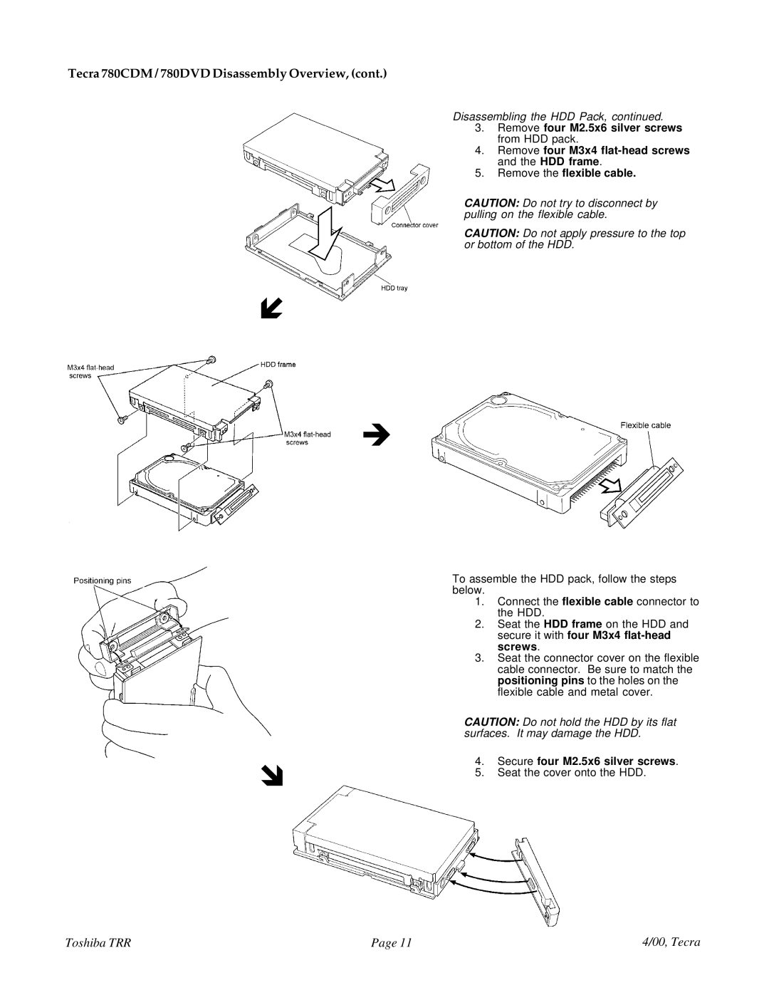 Toshiba 780DVD manual Disassembling the HDD Pack 