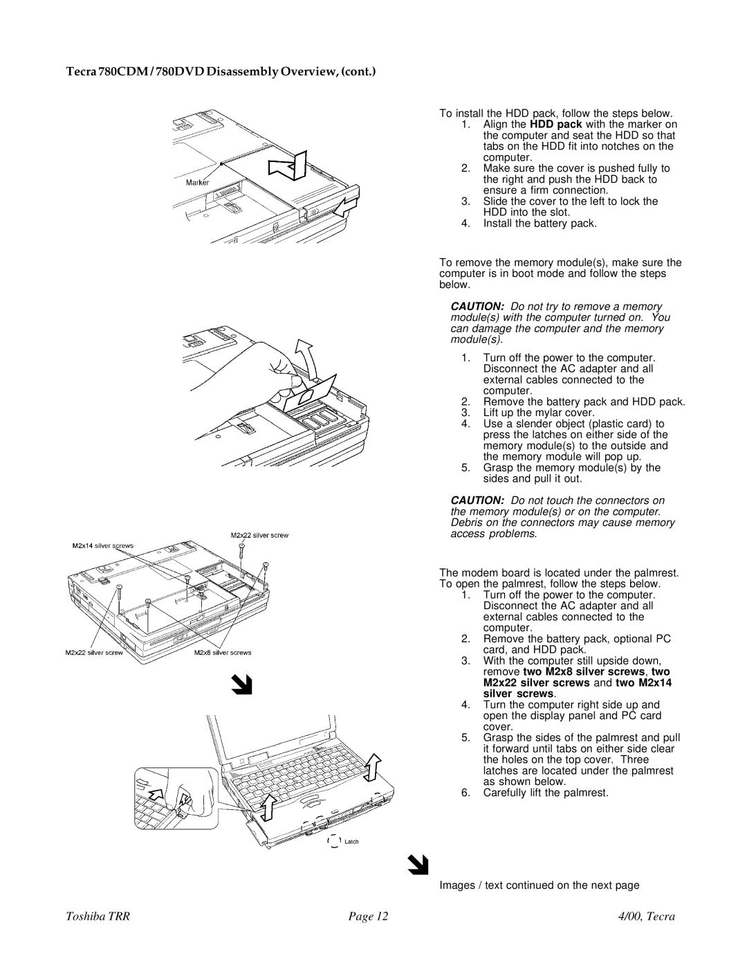 Toshiba manual Tecra 780CDM / 780DVD Disassembly Overview 