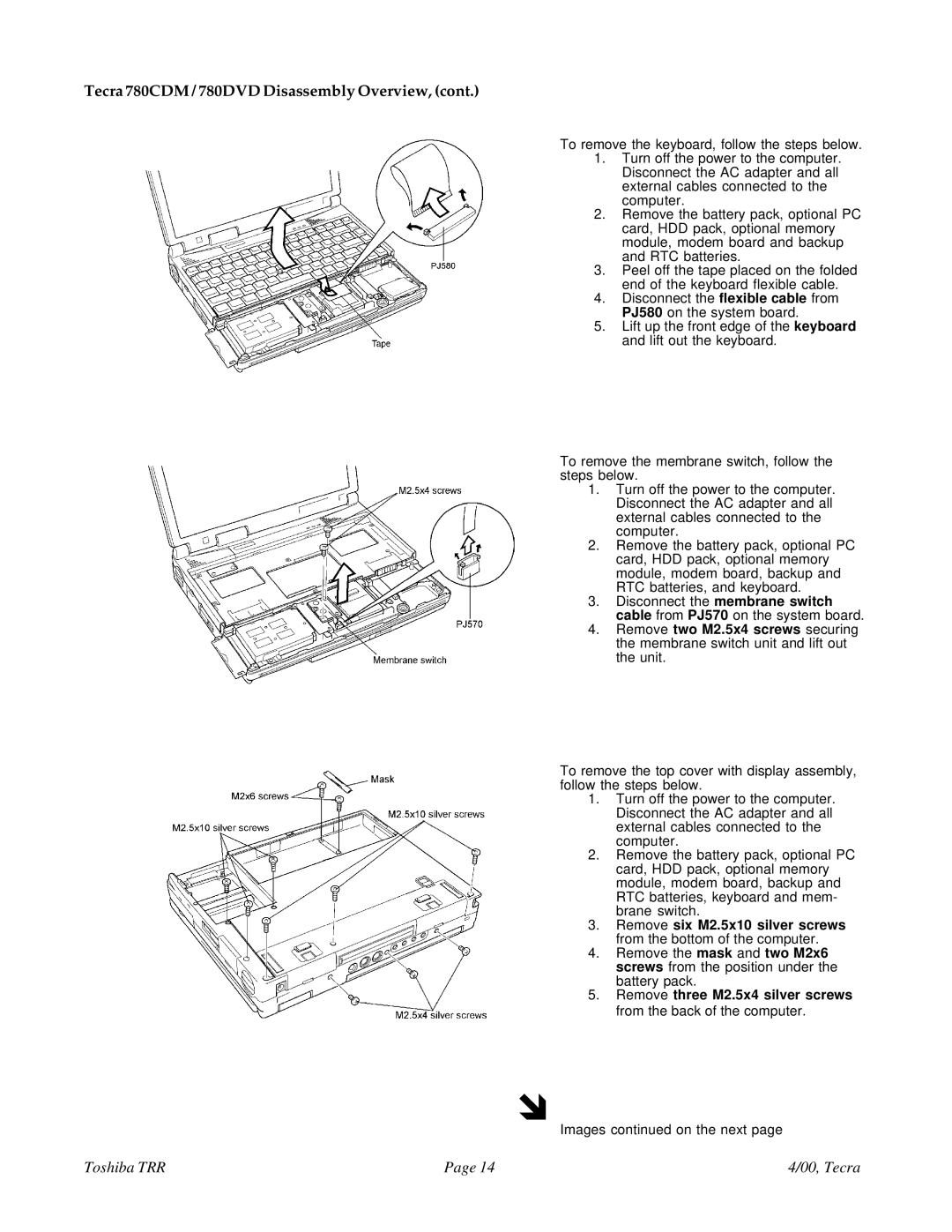 Toshiba 780DVD manual Remove three M2.5x4 silver screws 