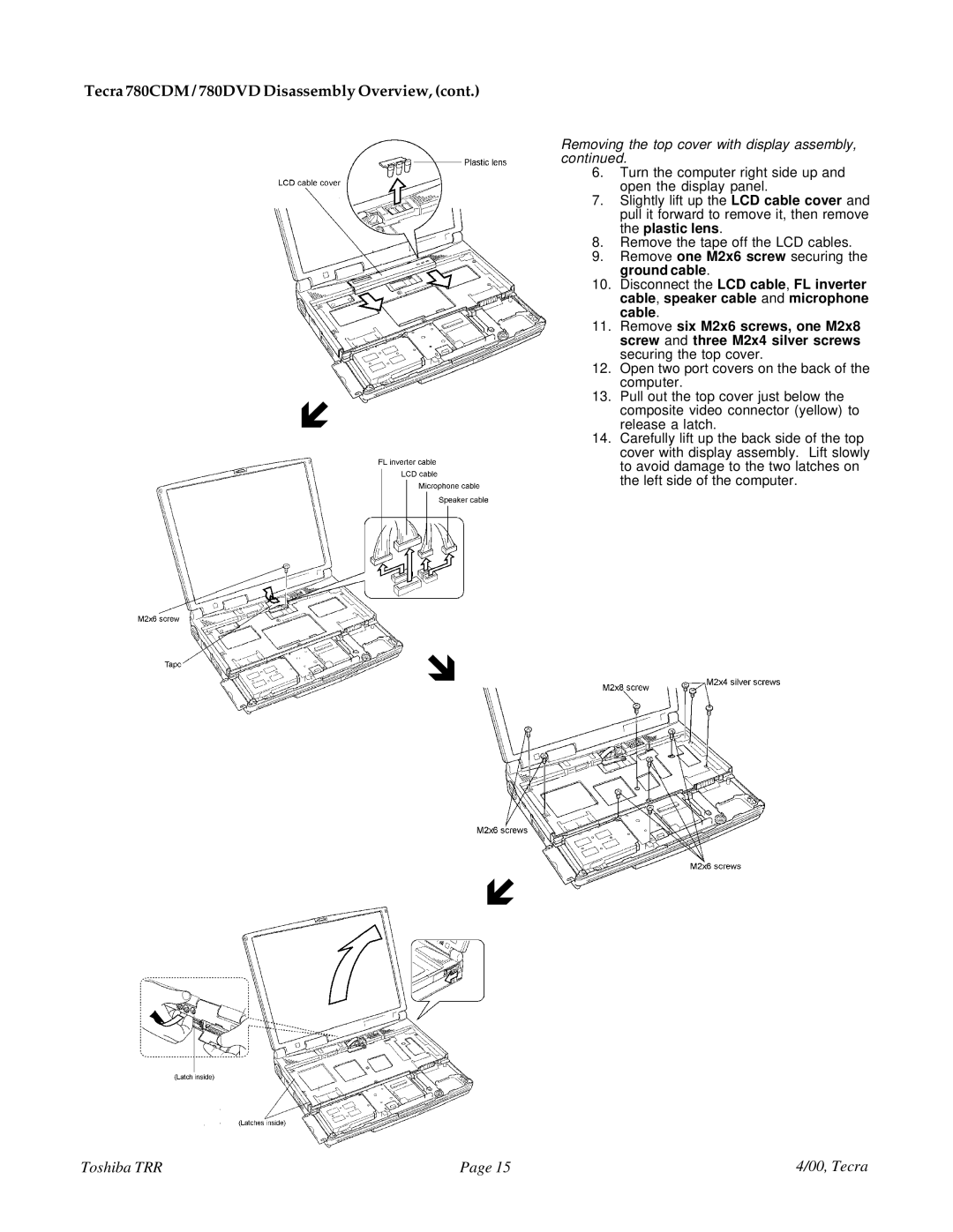 Toshiba 780DVD manual Removing the top cover with display assembly 