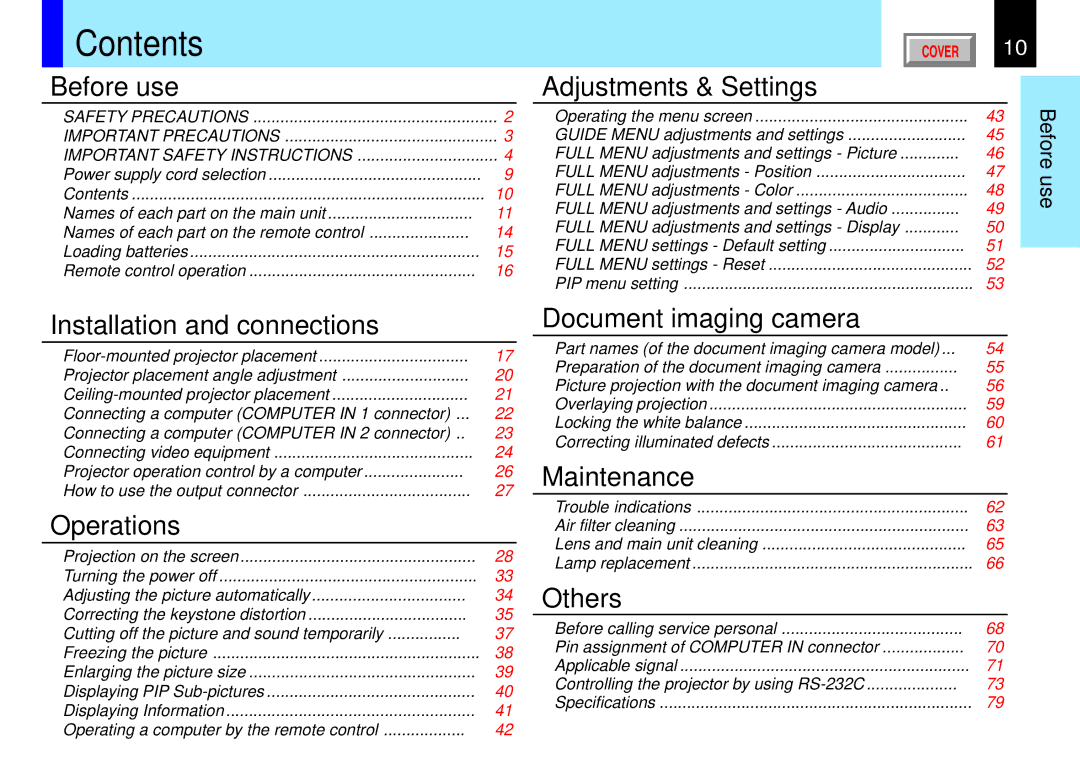 Toshiba 790, 791 manual Contents 