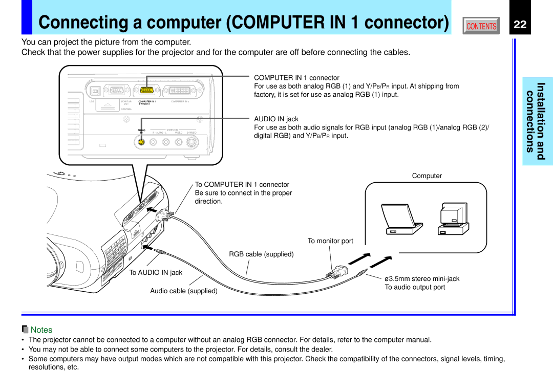 Toshiba 790, 791 manual Connecting a computer Computer in 1 connector 