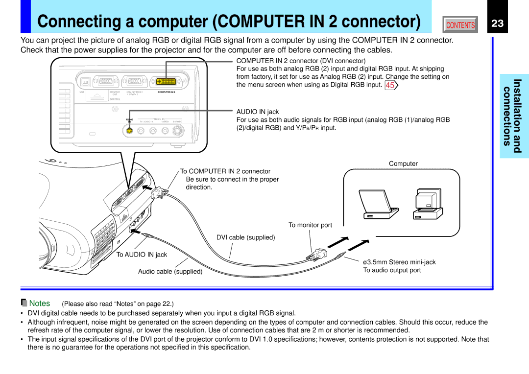 Toshiba 791, 790 manual Connecting a computer Computer in 2 connector 