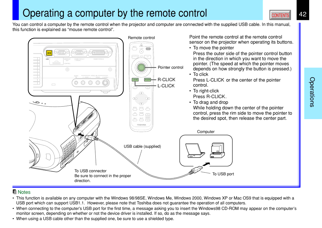 Toshiba 790, 791 manual Operating a computer by the remote control 