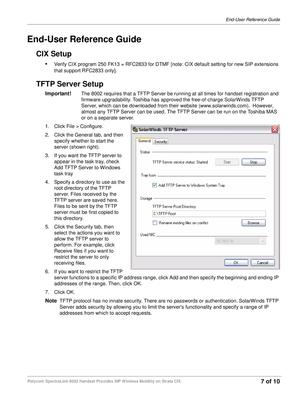 Toshiba 8002 manual End-User Reference Guide, CIX Setup, Tftp Server Setup 