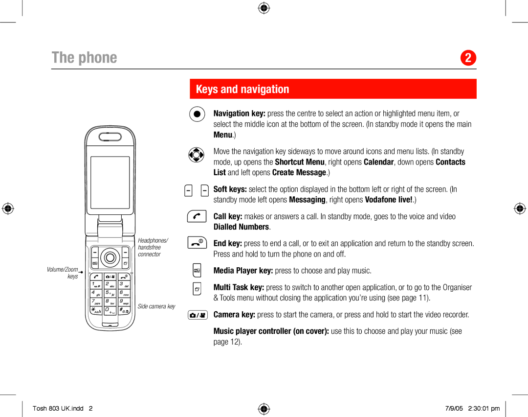 Toshiba 803 quick start Phone, Keys and navigation 