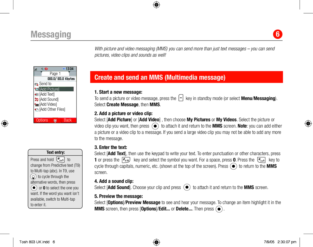 Toshiba 803 quick start Messaging, Create and send an MMS Multimedia message 