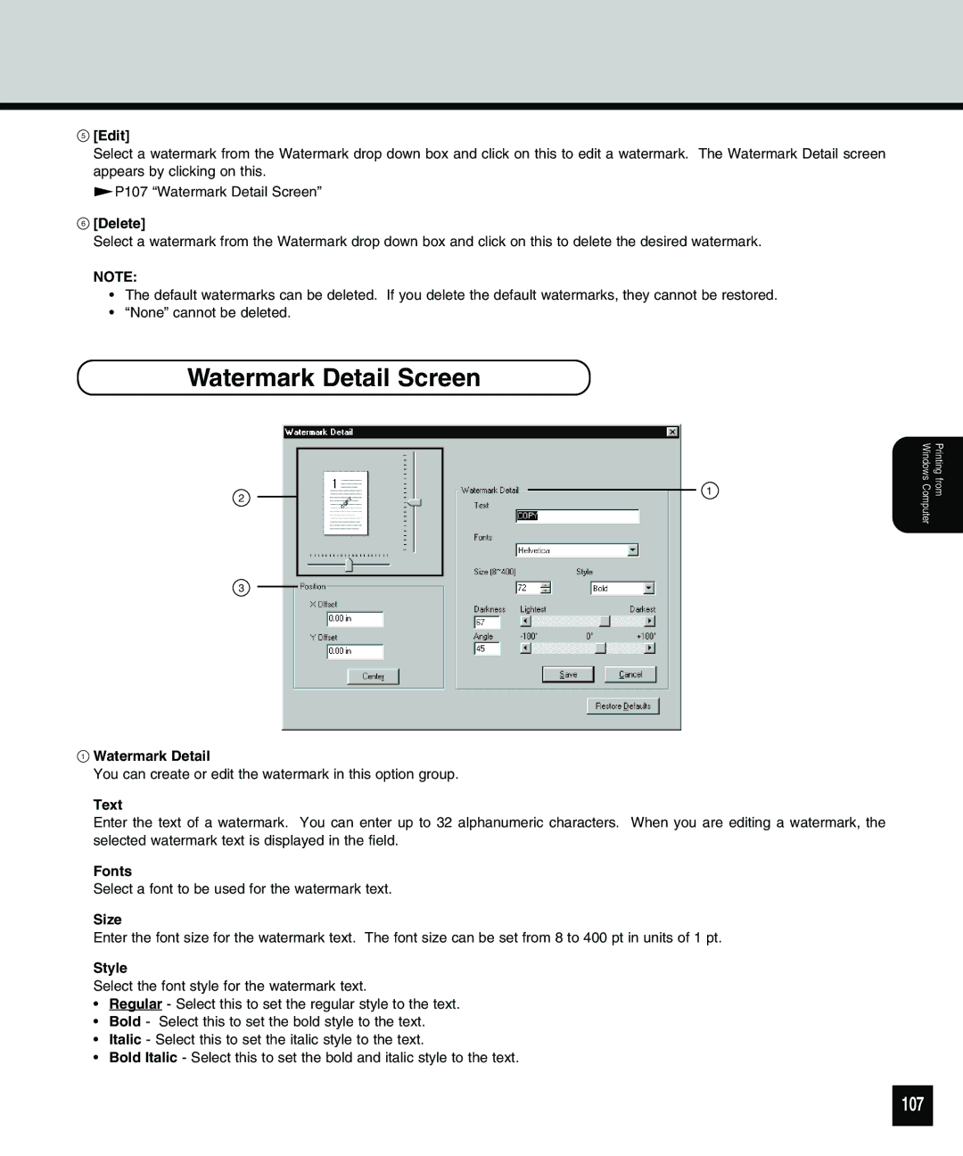 Toshiba 810 manual Watermark Detail Screen, 107 