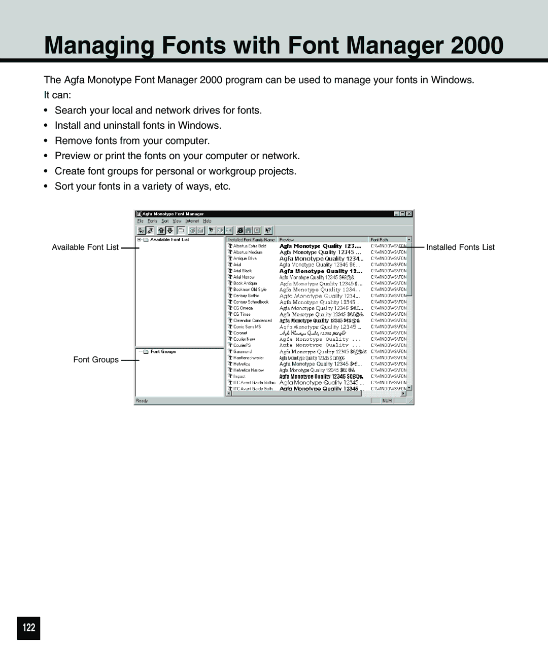 Toshiba 810 manual Managing Fonts with Font Manager, 122 