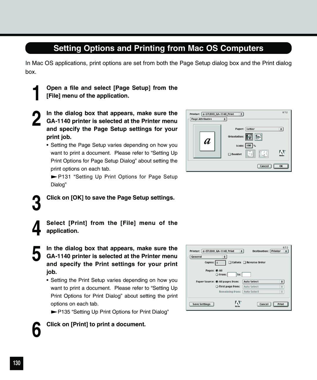 Toshiba 810 manual Setting Options and Printing from Mac OS Computers, 130 