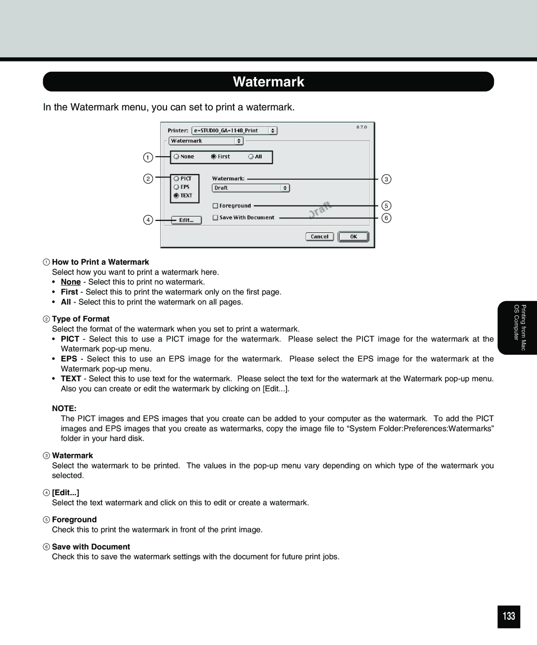 Toshiba 810 manual Watermark, 133 