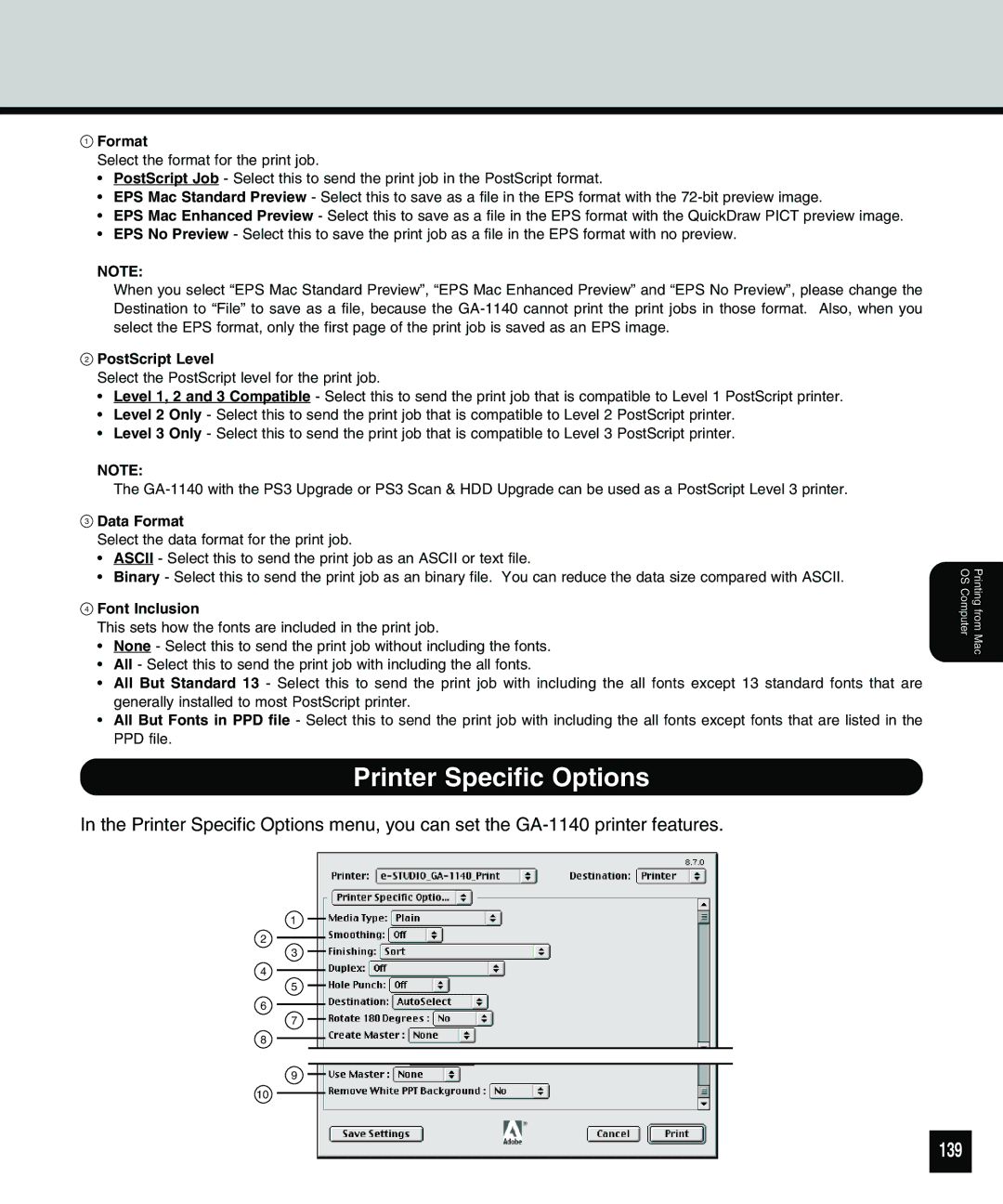 Toshiba 810 manual Printer Specific Options, 139 