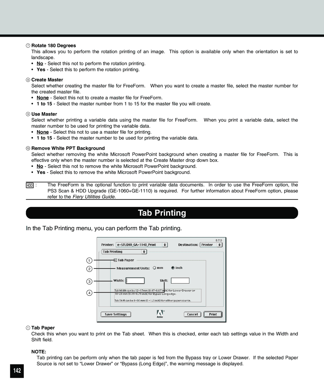 Toshiba 810 manual Tab Printing, 142, Rotate 180 Degrees 