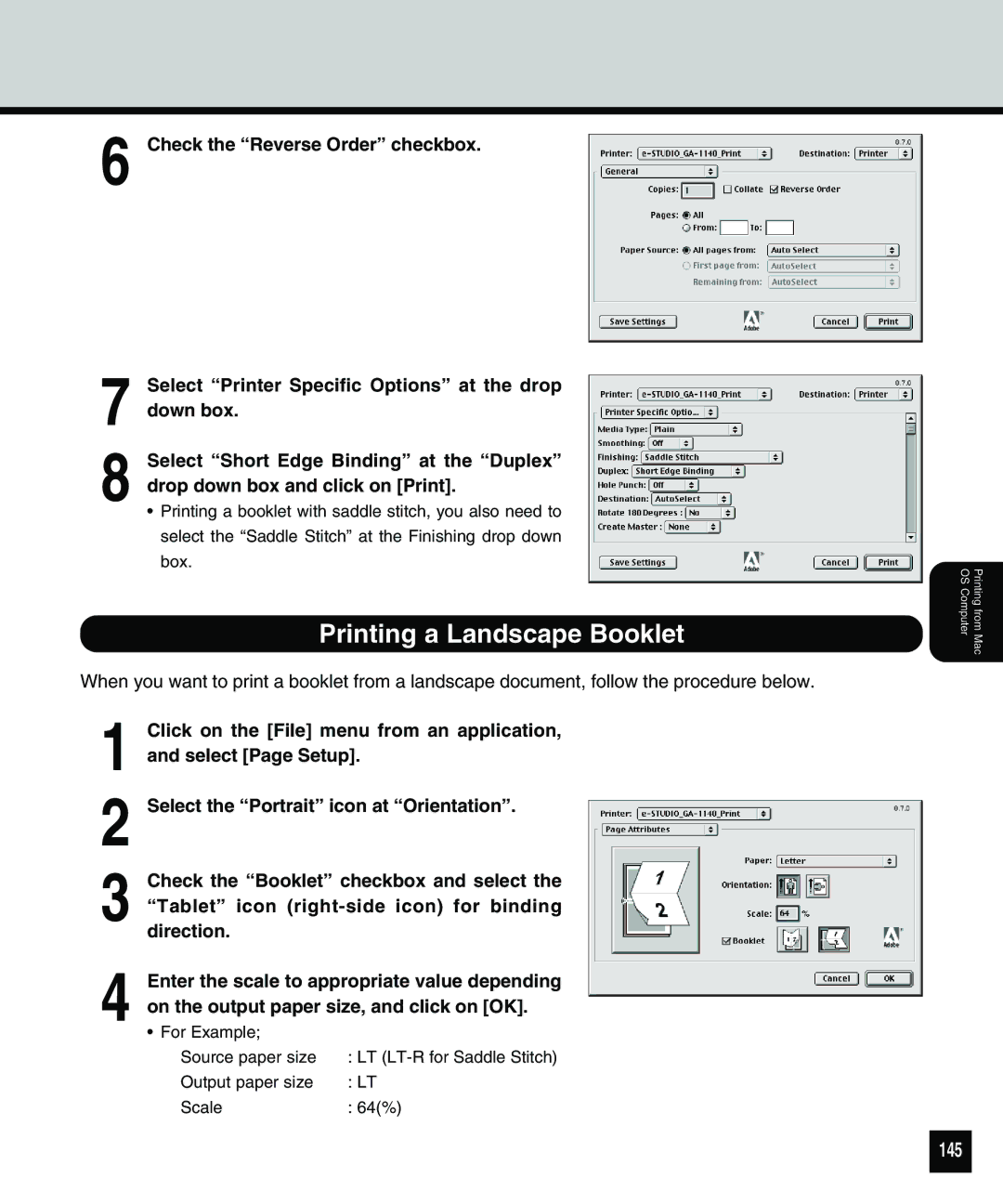 Toshiba 810 manual Printing a Landscape Booklet, 145 