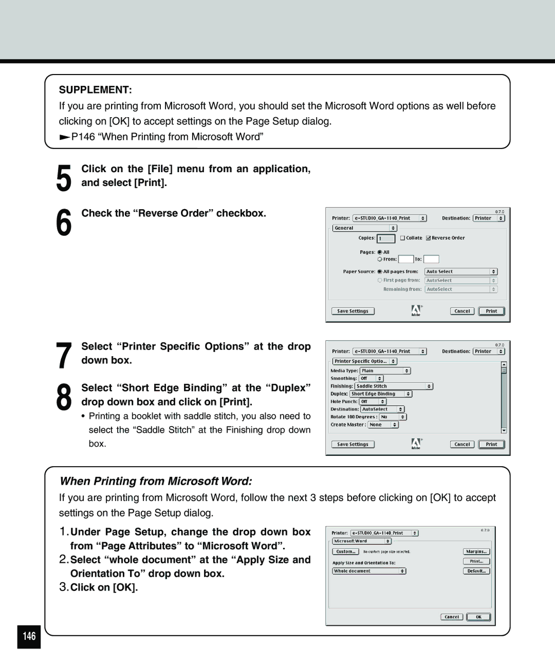 Toshiba 810 manual When Printing from Microsoft Word, 146 