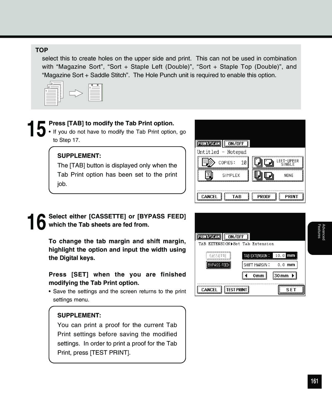 Toshiba 810 manual 161, Press TAB to modify the Tab Print option 