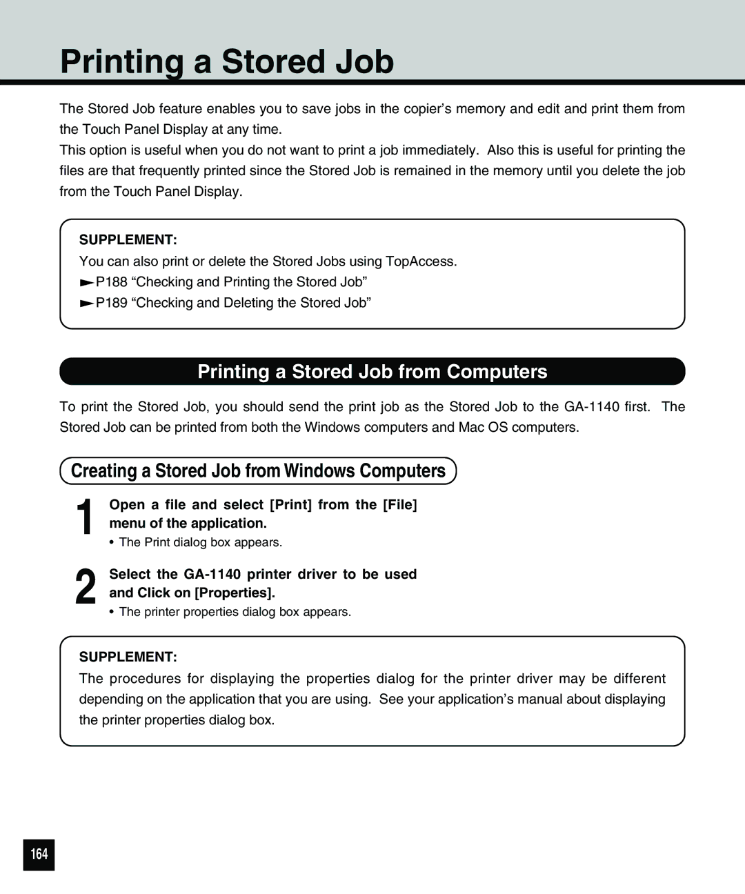 Toshiba 810 manual Printing a Stored Job from Computers, Creating a Stored Job from Windows Computers, 164 