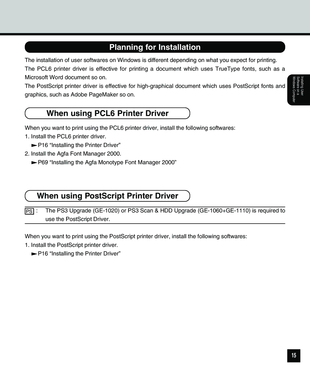 Toshiba 810 manual Planning for Installation, When using PCL6 Printer Driver, When using PostScript Printer Driver 