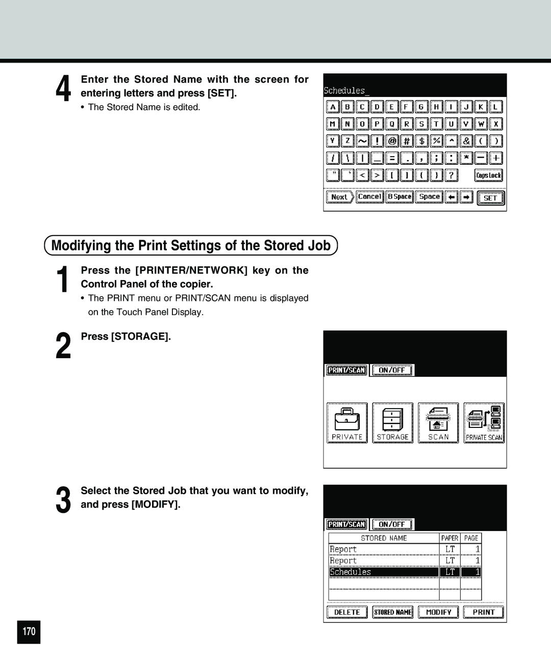 Toshiba 810 manual Modifying the Print Settings of the Stored Job, 170 