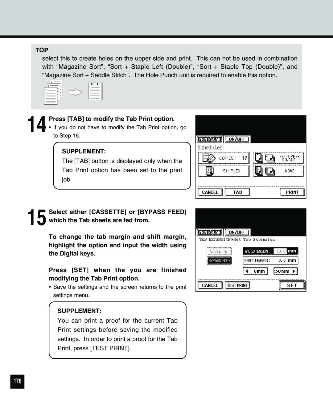 Toshiba 810 manual 176, Press TAB to modify the Tab Print option 