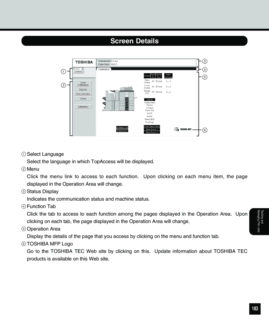 Toshiba 810 manual Screen Details, 183 