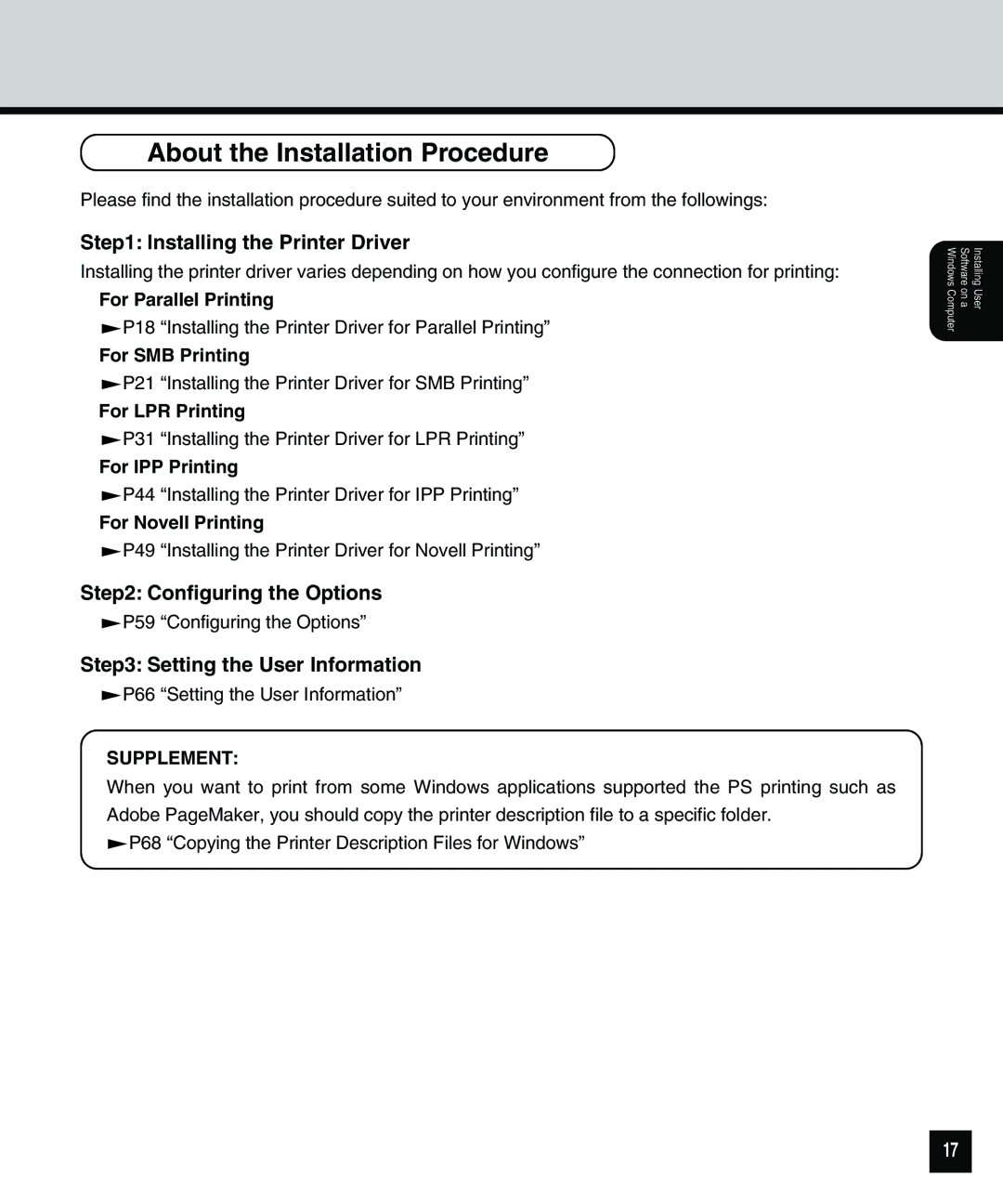 Toshiba 810 manual About the Installation Procedure, Installing the Printer Driver, Configuring the Options 