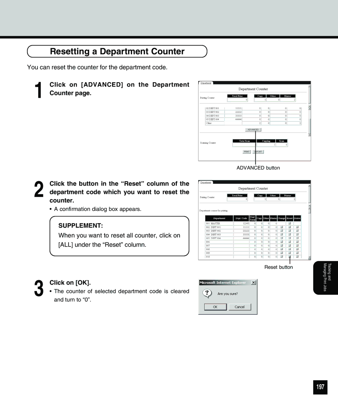 Toshiba 810 manual Resetting a Department Counter, 197 