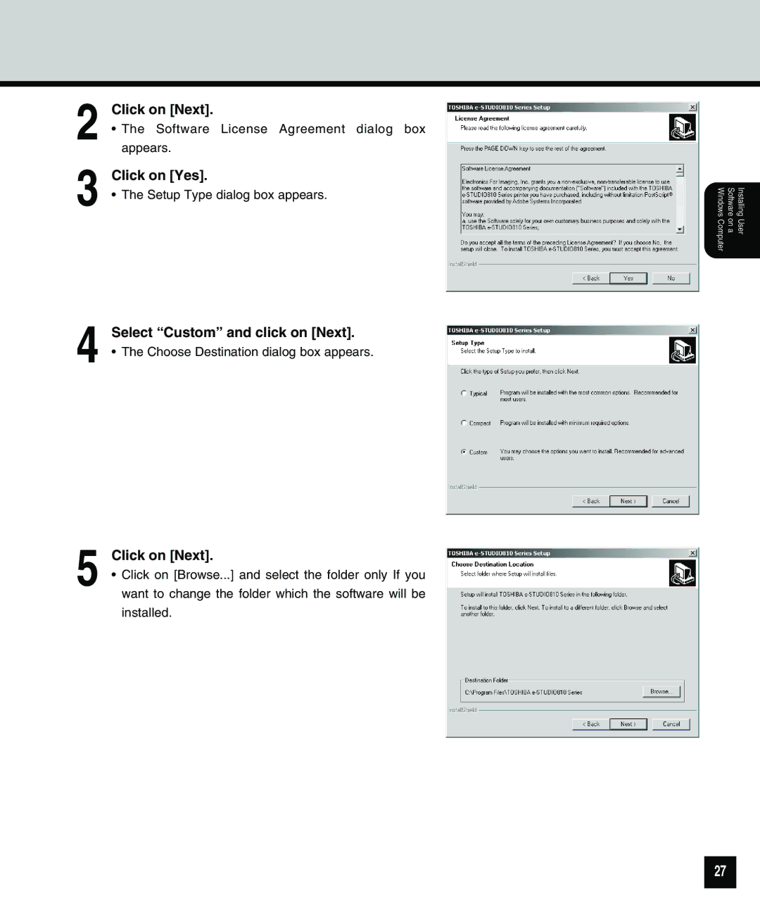 Toshiba 810 manual Choose Destination dialog box appears 