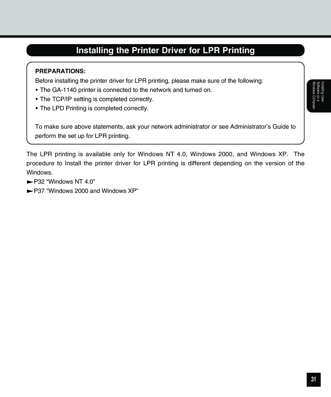 Toshiba 810 manual Installing the Printer Driver for LPR Printing 