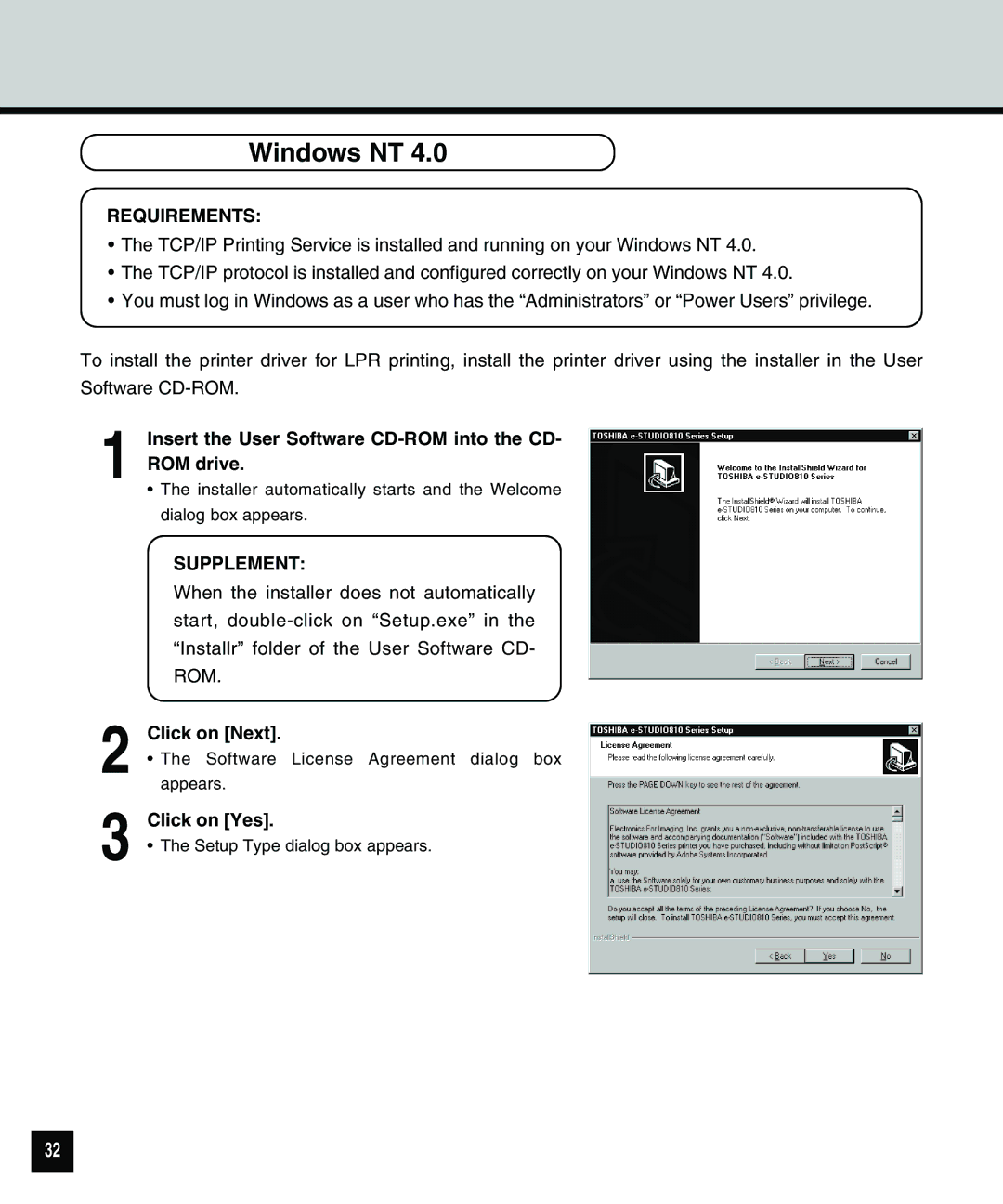 Toshiba 810 manual Windows NT, Requirements 