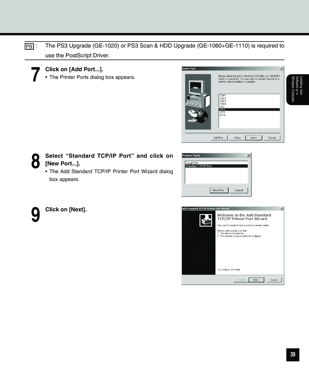 Toshiba 810 manual Click on Add Port, Select Standard TCP/IP Port and click on New Port 