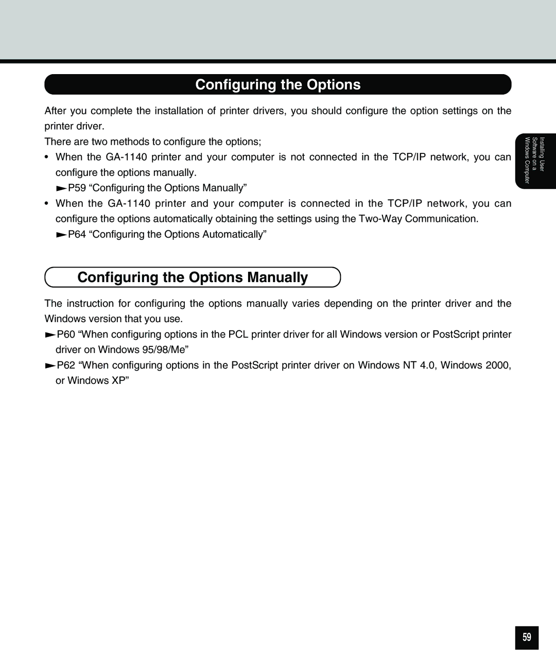 Toshiba 810 manual Configuring the Options Manually 