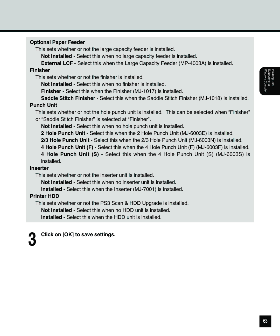 Toshiba 810 manual Optional Paper Feeder, Click on OK to save settings 