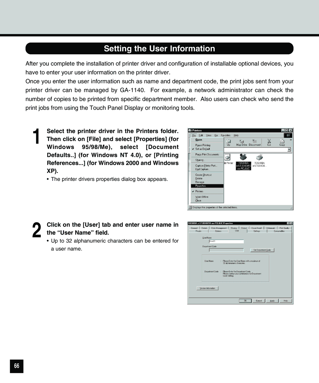 Toshiba 810 manual Setting the User Information 