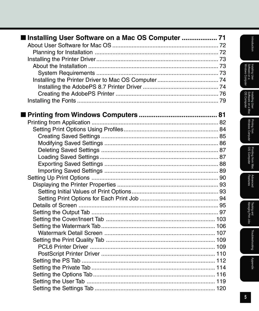 Toshiba 810 manual Installing User Software on a Mac OS Computer, Printing from Windows Computers 