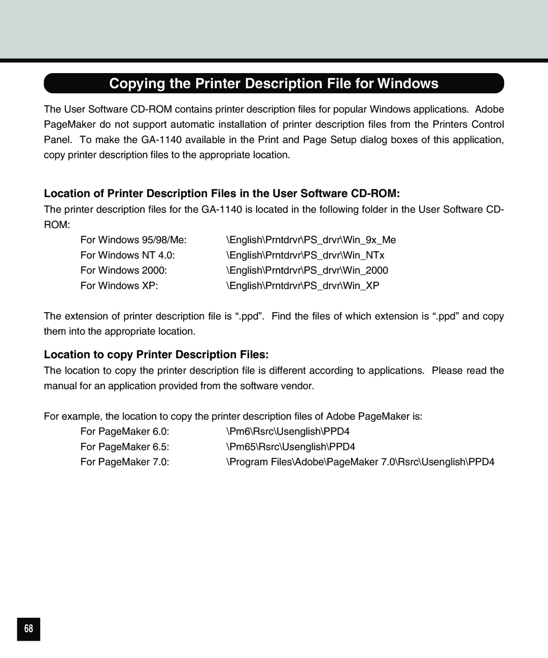 Toshiba 810 manual Copying the Printer Description File for Windows, Location to copy Printer Description Files 