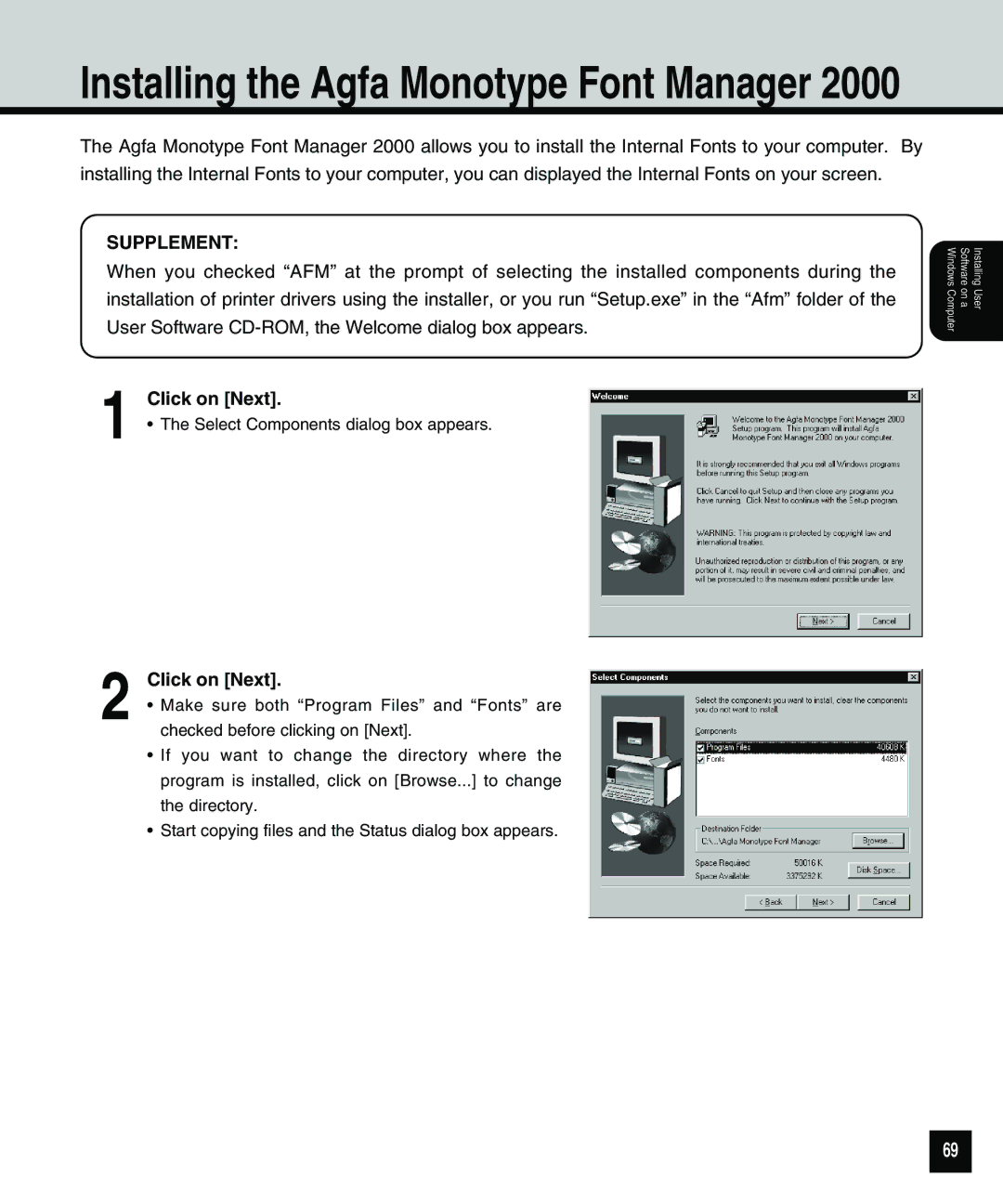 Toshiba 810 manual Installing the Agfa Monotype Font Manager 