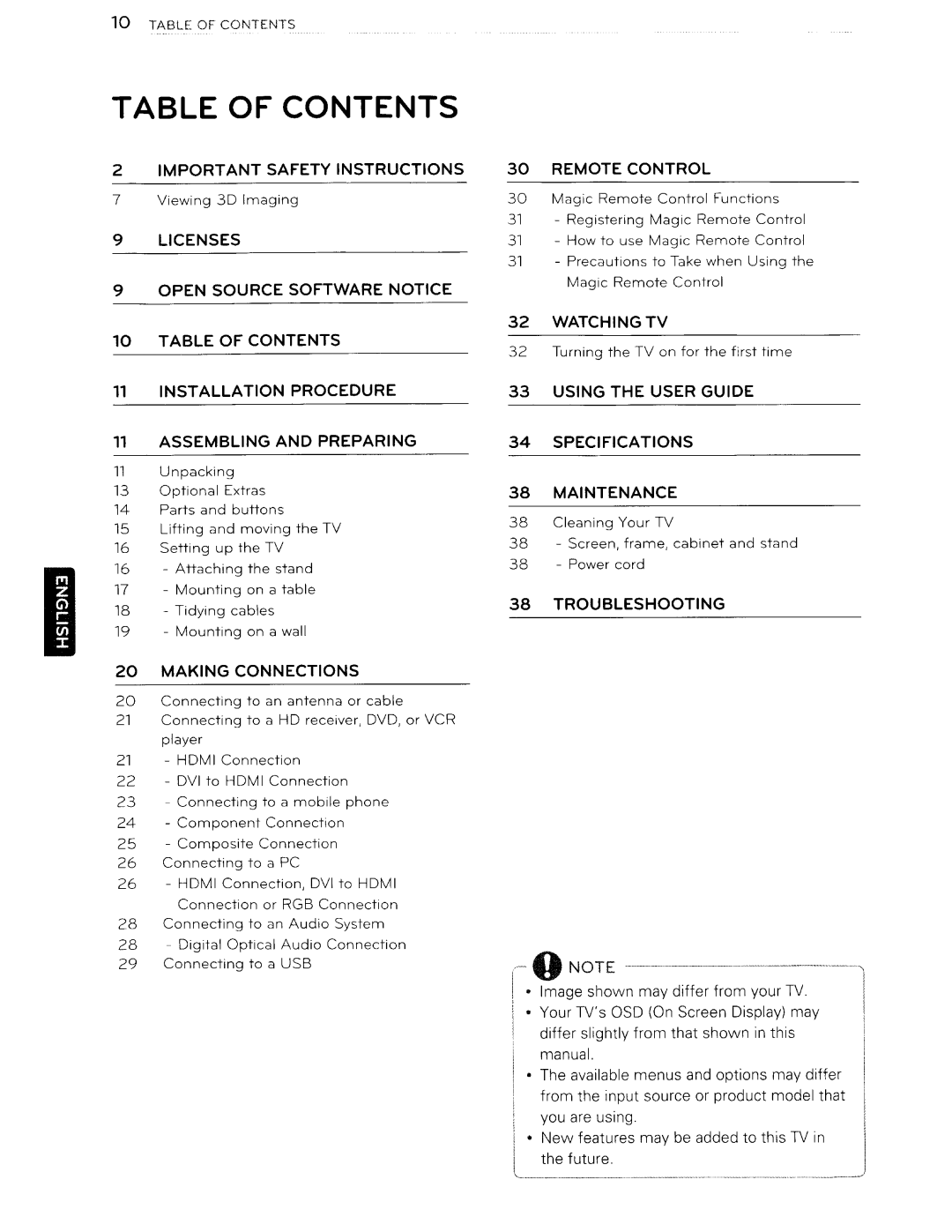 Toshiba 84LM9600 manual Table of Contents 