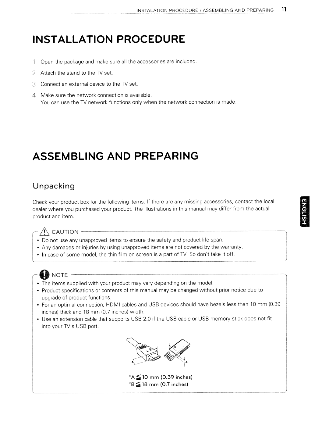 Toshiba 84LM9600 manual Installation Procedure, Assembling and Preparing 