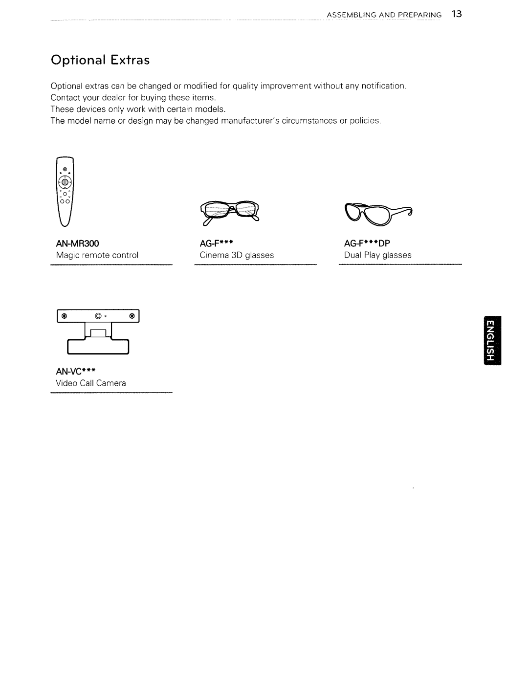 Toshiba 84LM9600 manual Optional Extras, An-Vc 