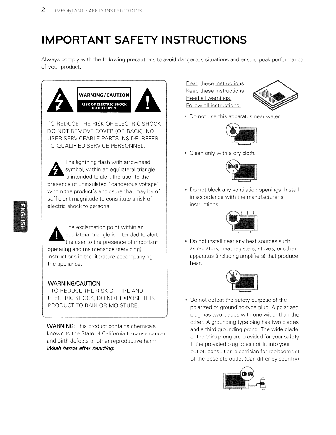 Toshiba 84LM9600 manual Important Safety Instructions, WC.iililiilii\!l.iil 