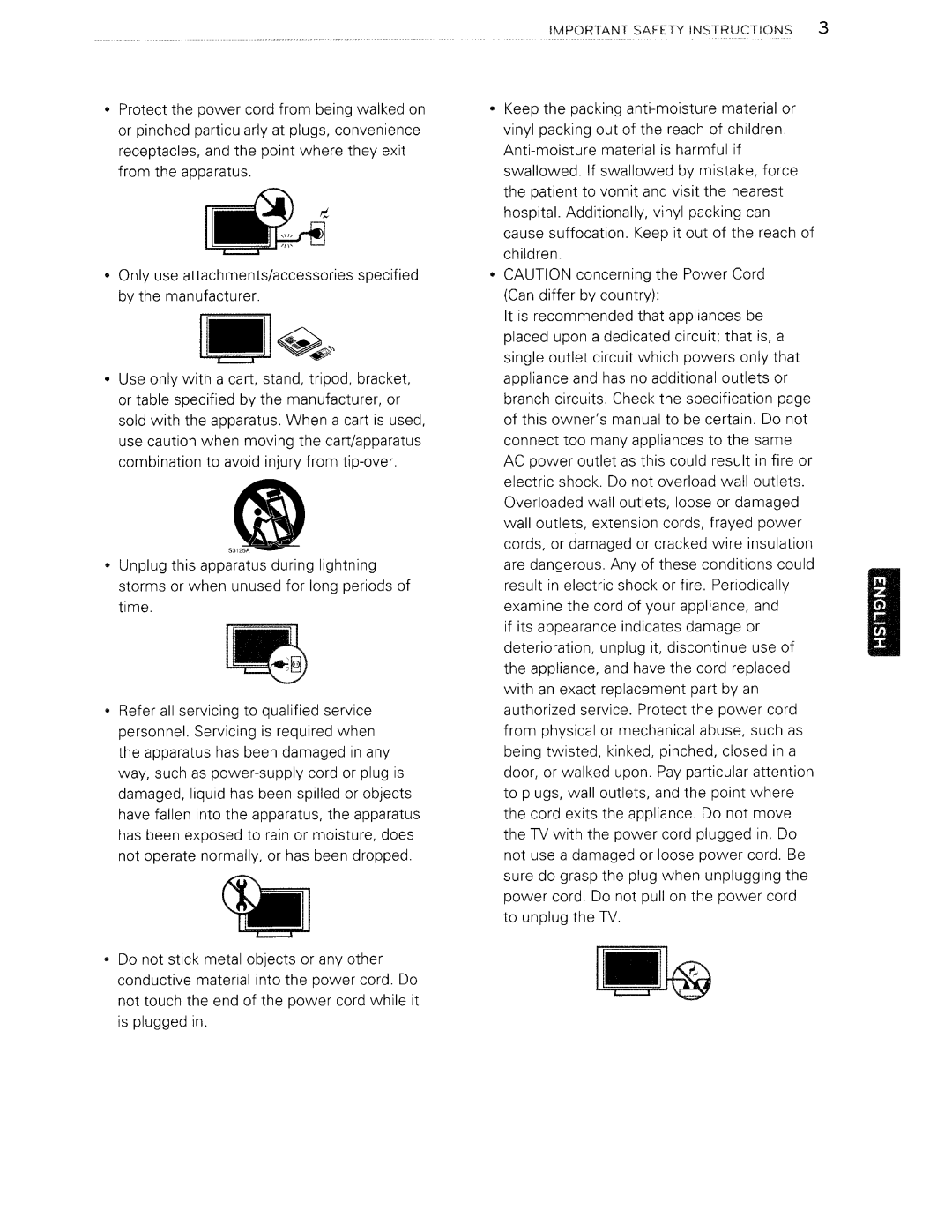 Toshiba 84LM9600 manual Protect the power cord from being walked on 