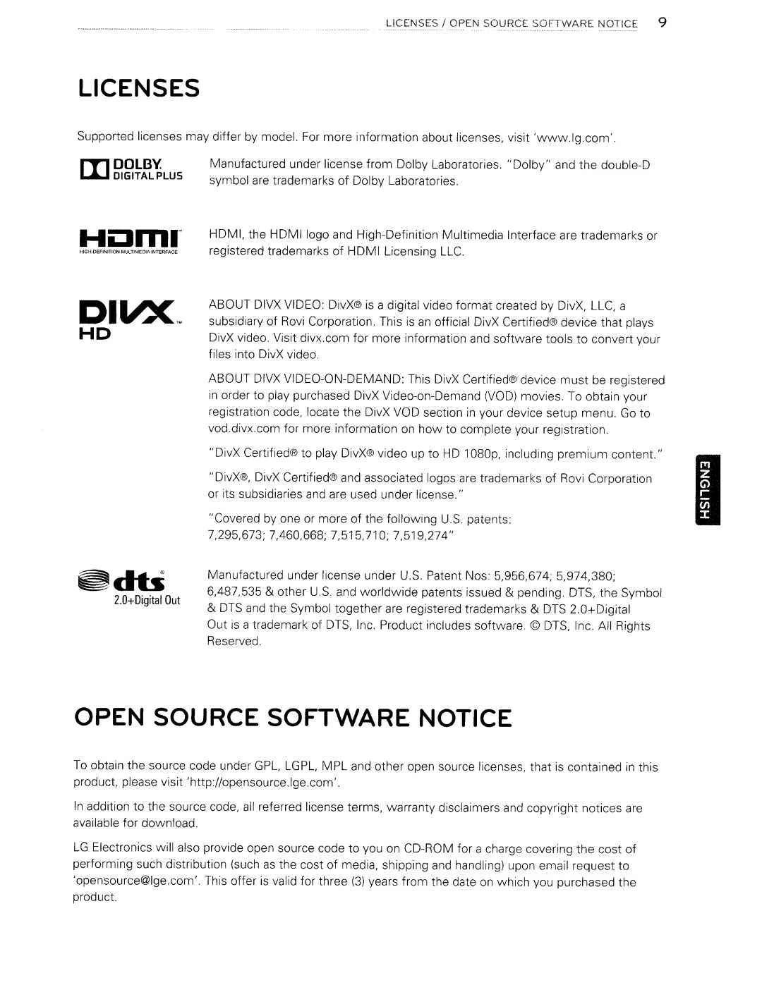 Toshiba 84LM9600 manual Licenses, Open Source Software Notice 