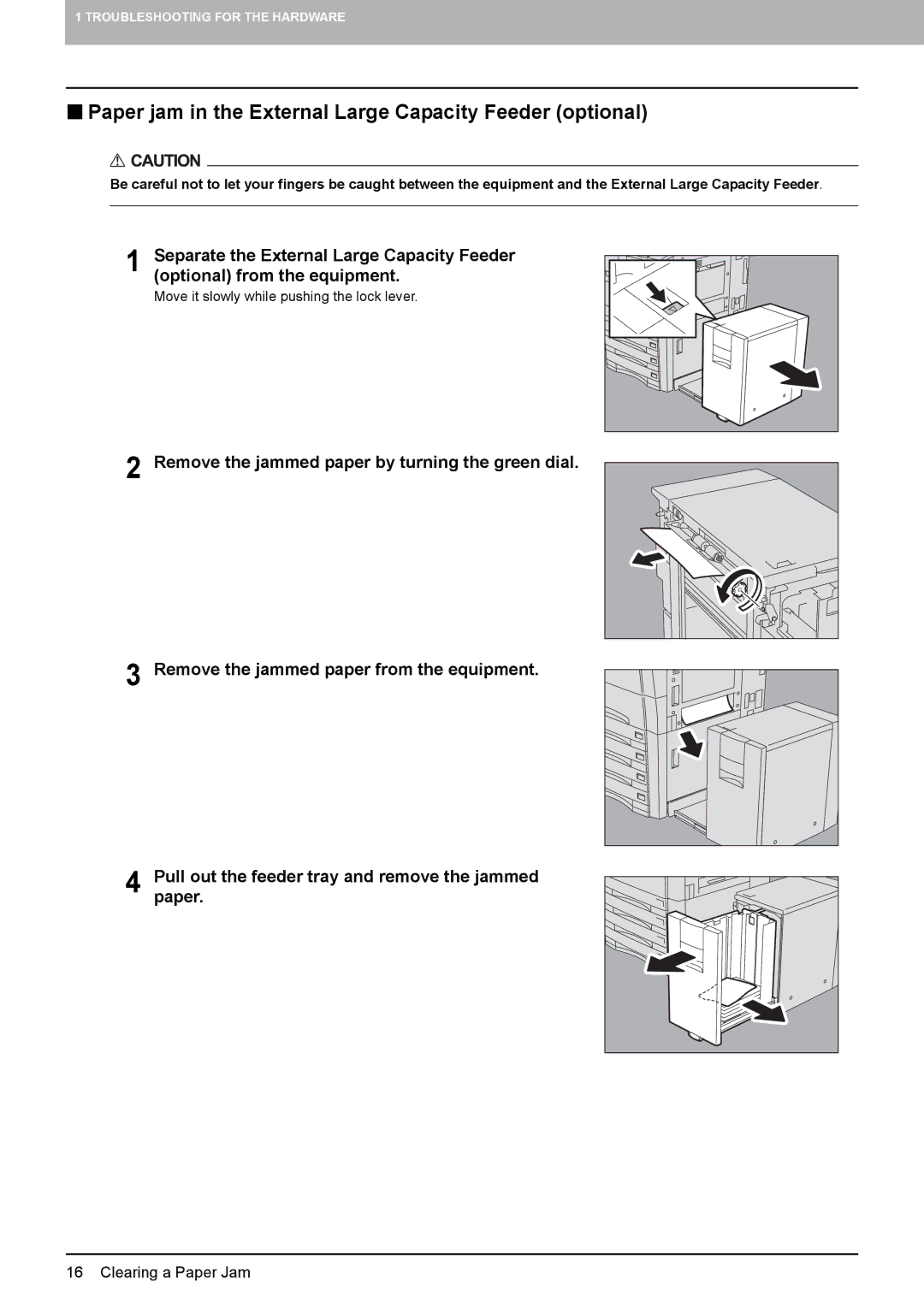 Toshiba 655, 855, 755, 555 manual „ Paper jam in the External Large Capacity Feeder optional 