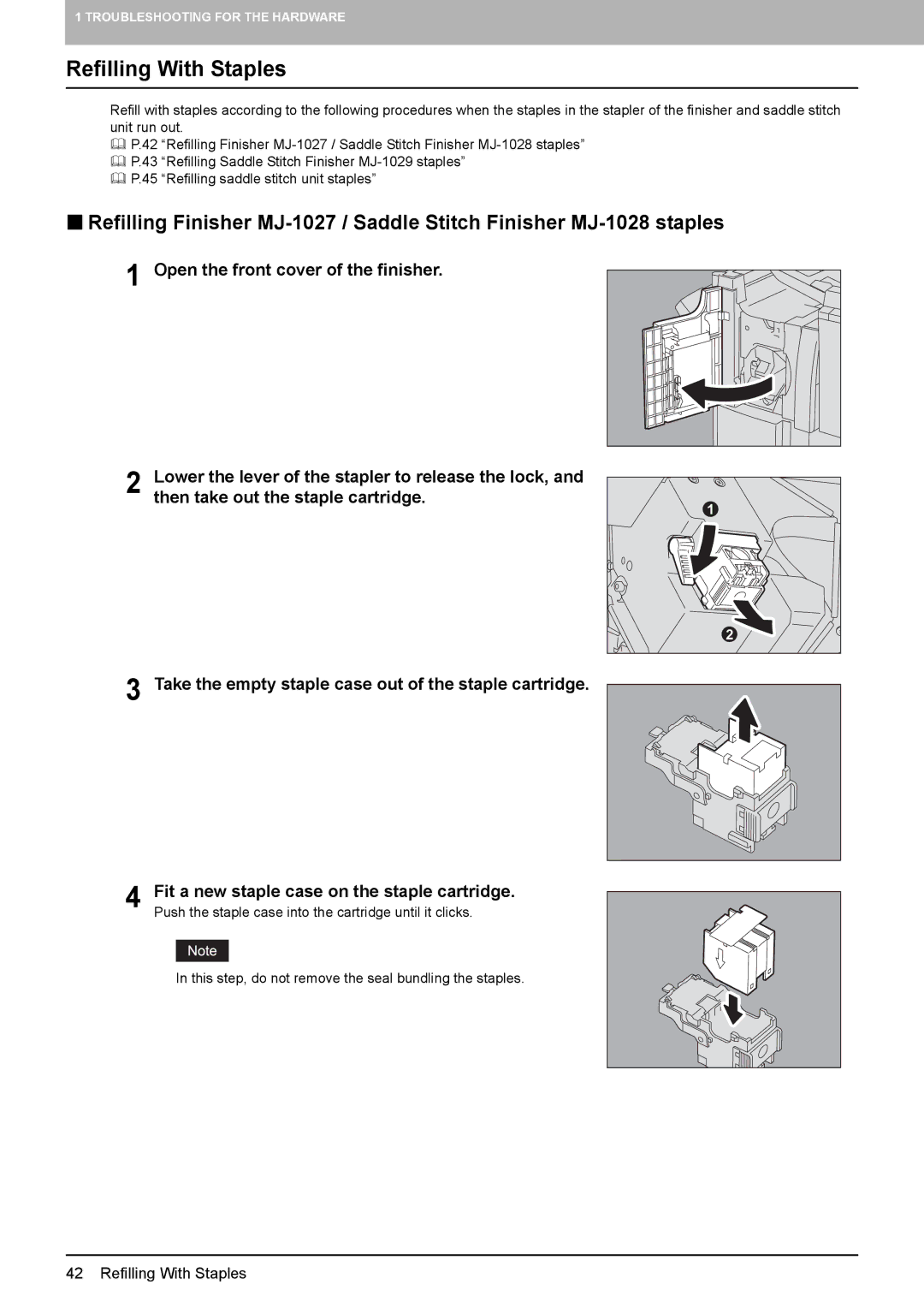 Toshiba 855, 755, 655, 555 manual Refilling With Staples 