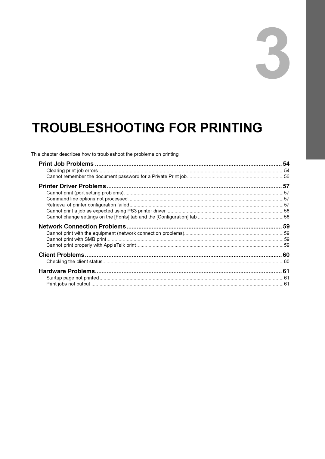 Toshiba 555 Print Job Problems, Printer Driver Problems, Network Connection Problems, Client Problems, Hardware Problems 